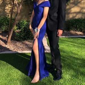 Royal blue off the shoulder long dress